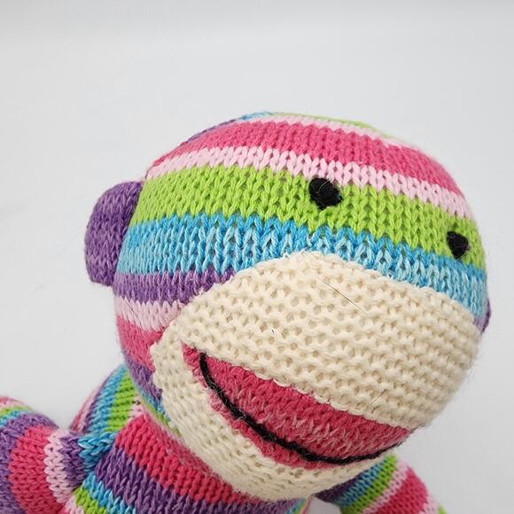 Pier 1 Imports Rainbow Sock Monkey Plush 22" Knit Stuffed Doll Stuffed Toy - Picture 3 of 6